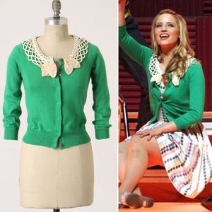 ANTHRO Field Flower Blooming Lattice Kelly Green Cardigan